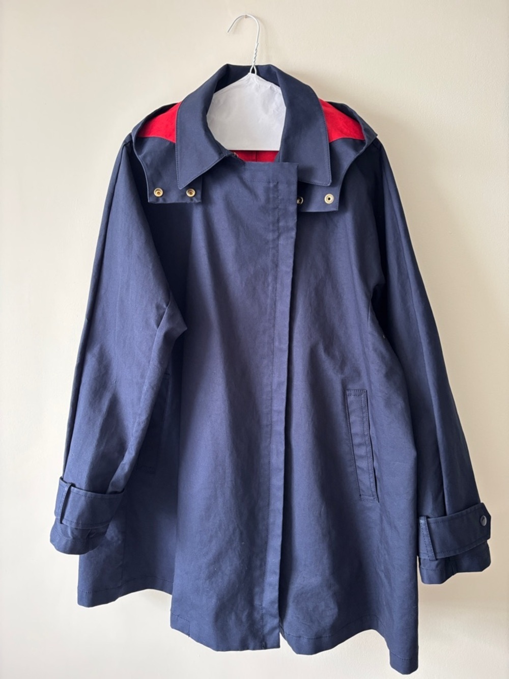 J. Crew Navy Trench Coat with Red Shoulder Accents